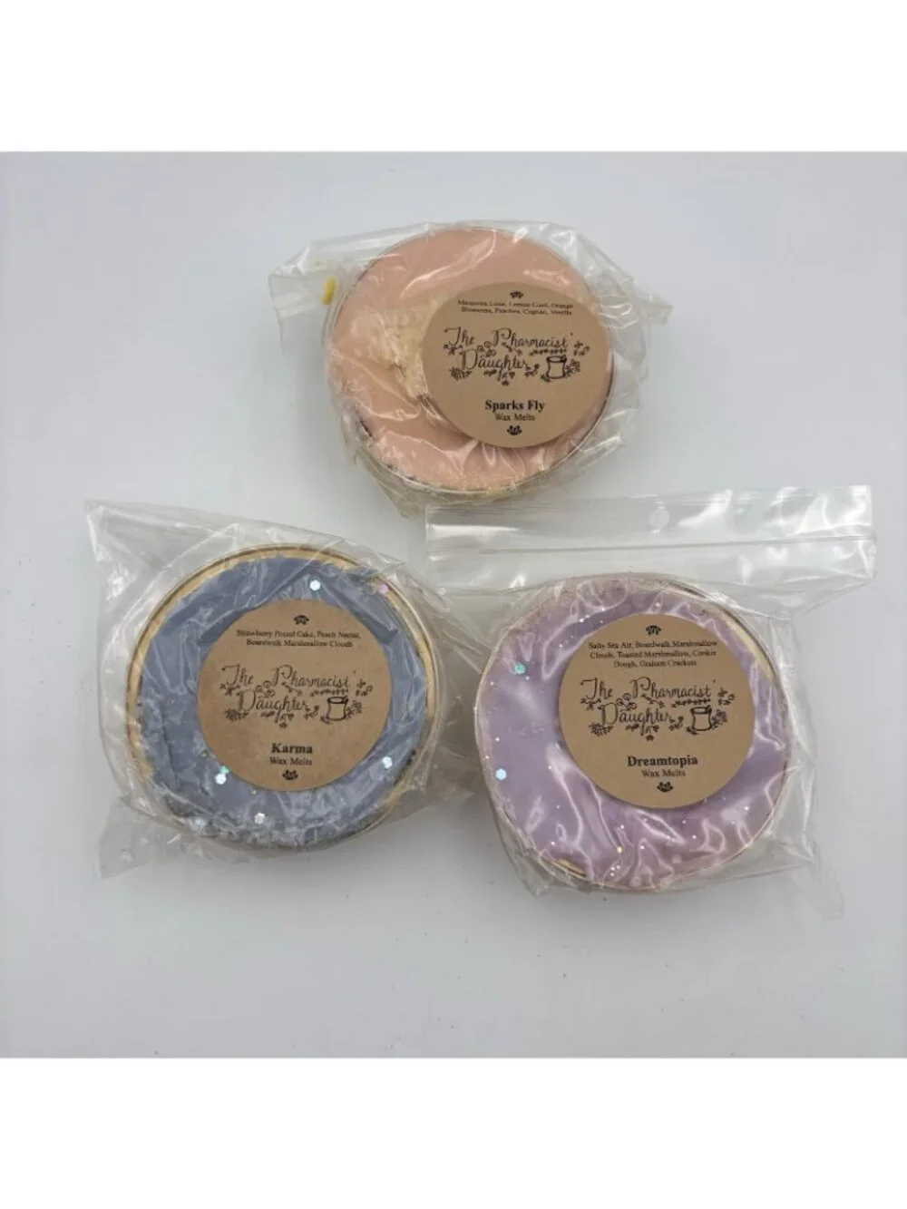 The Pharmacist’s Daughter Vendor Wax Melts 3 Pack Sparks Fly Karma Dreamtopia 3”